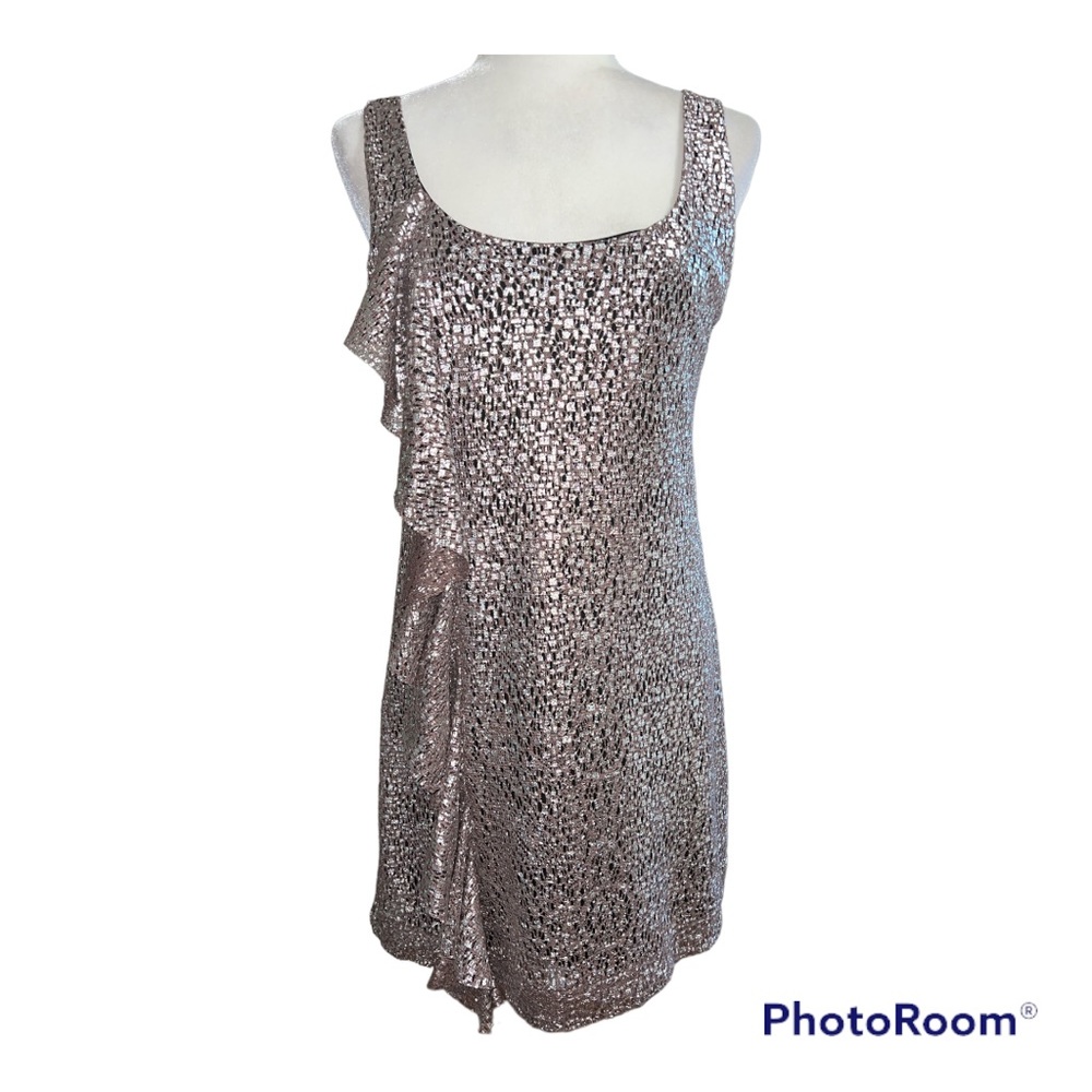 Guess Brown and Silver Metallic Ruffle Dress Sz 9
